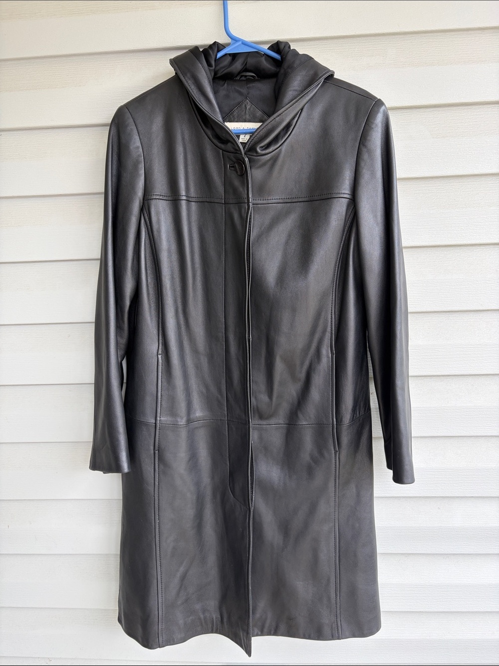 Lord and Taylor’s vintage Women's Black Leather Hooded trench Coat